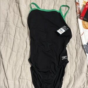 Speedo Women's Black One Piece with Green Trim